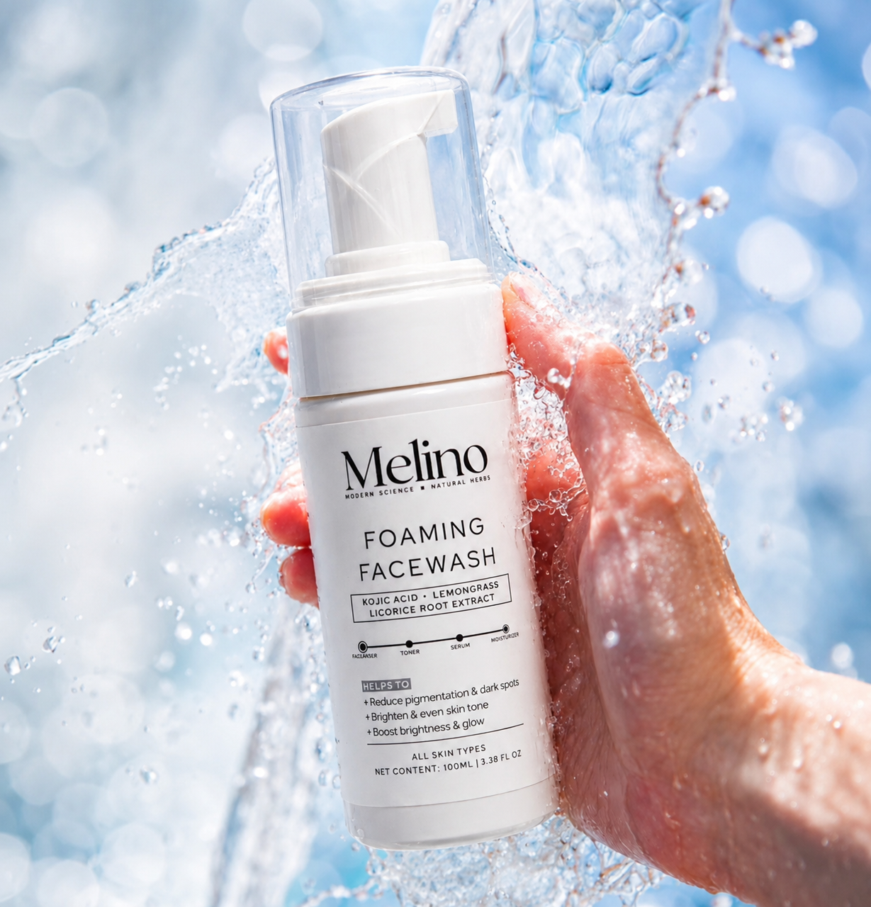 Melino Kojic Acid Foaming Face Wash with Licorice Root & Lemongrass Extract – Brightening Cleanser