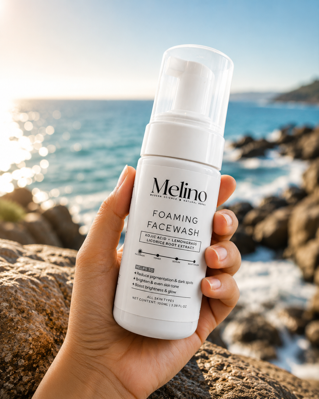 Melino Kojic Acid Foaming Face Wash with Licorice Root & Lemongrass Extract – Brightening Cleanser