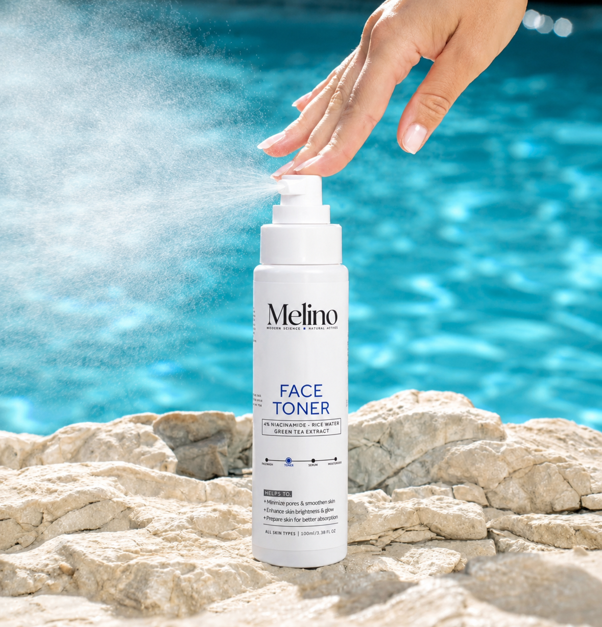 Melino 4% Niacinamide Face Toner with Rice Water & Green Tea Extract – Glow Boosting